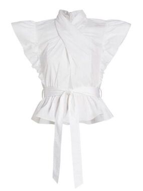 10 Crosby Derek Lam White Ruffled Peplum Wrap Top